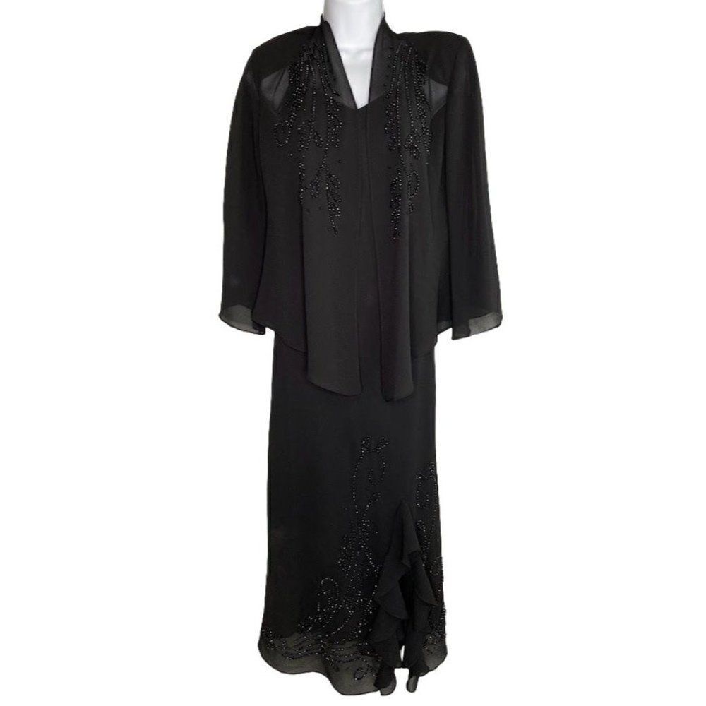 R&M Richards Black 2 Piece Set Dress Jacket Beaded 6P 6 Petite‎ MOB MOG Formal